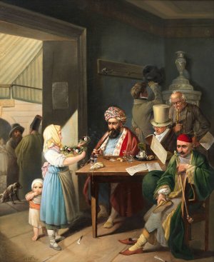 Griechen und Turken in einem Wiener Kaffeehaus by Theodor Leopold Weller Oil Painting