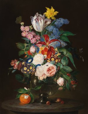 Prachtiges Blumenstillleben mit Insekten by Theodor Mattenheimer Oil Painting