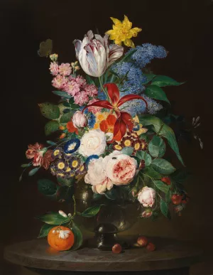 Prachtiges Blumenstillleben mit Insekten Oil painting by Theodor Mattenheimer