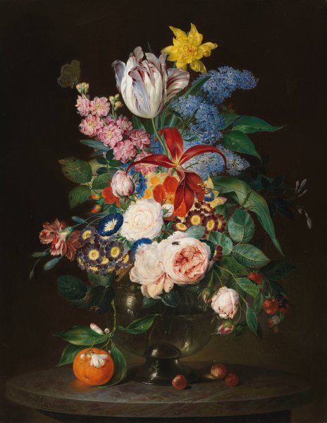 Main Product Photo of Prachtiges Blumenstillleben mit Insekten  Painting by Theodor Mattenheimer