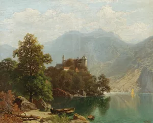 Alpine Lake Scene by Theodor Nocken Oil Painting
