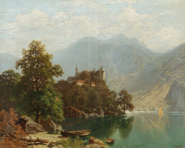 Main Product Photo of Alpine Lake Scene Painting by Theodor Nocken