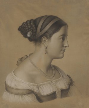 Brustbild einer junge ROmerin im Profil nach rechts mit einer Perlenschnur um den Hals by Theodor Pelissier Oil Painting