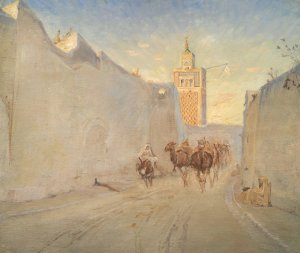 Camels in a Street in Tunisia by Theodor Philipsen Oil Painting
