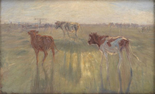 Cattle Seen against the Sun on the Island of Saltholm  by Theodor Philipsen - Hand-Painted Oil Painting Reproduction