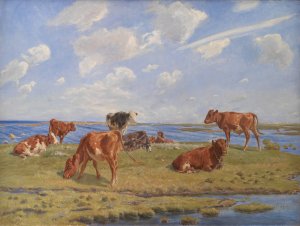 Kalve ved stranden by Theodor Philipsen Oil Painting