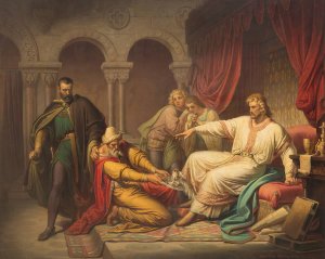 Attempted poison murder of Edward III by Theodor Pixis Oil Painting
