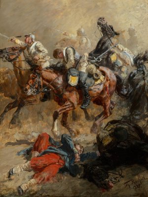 The battle on horseback by Theodor Rudolf Rocholl Oil Painting