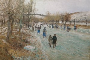 Eislaufer Auf Der Thaya Bei Lundenburg by Theodor Von Hormann Oil Painting