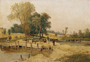 Ungarische Landschaft Mit Viehtranke by Theodor Von Hormann Oil Painting