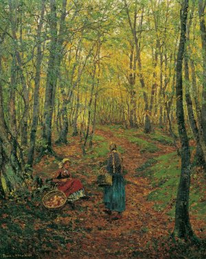 Waldinneres Mit Pilzesuchendem Madchen by Theodor Von Hormann Oil Painting