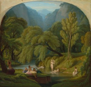 The Bathers, Souvenir of the Banks of the Anio River at Tivoli by Theodore Caruelle D'Aligny Oil Painting