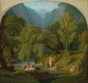 The Bathers, Souvenir of the Banks of the Anio River at Tivoli by Theodore Caruelle D'Aligny Oil Painting