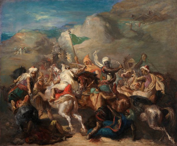 Battle of Arab Horsemen Around a Standard  by Theodore Chasseriau - Hand-Painted Oil Painting Reproduction