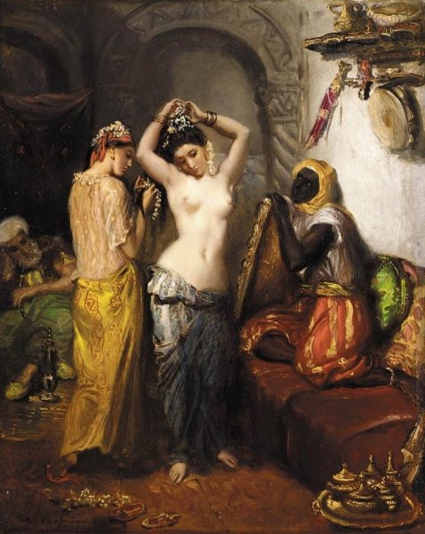 Orientalist Interior: Nude in a Harem by Theodore Chasseriau - Hand-Painted Oil Painting Reproduction
