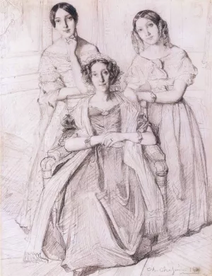Portrait of the Wife of Admiral Duperre and Her Daughters painting by Theodore Chasseriau