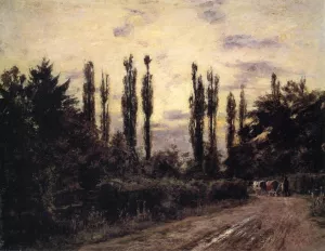 Evening, Poplars and Roadway near Schleissheim by Theodore Clement Steele - Oil Painting Reproduction