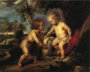 The Christ Child and the Infant St. John after Rubens by Theodore Clement Steele Oil Painting