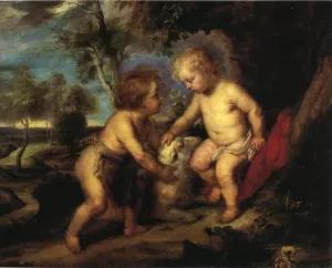 The Christ Child and the Infant St. John after Rubens painting by Theodore Clement Steele