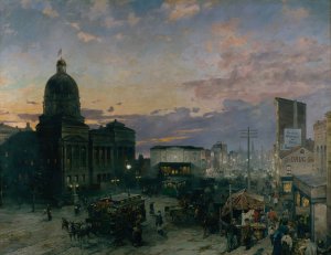 Washington Street, Indianapolis at Dusk by Theodore Clement Steele Oil Painting