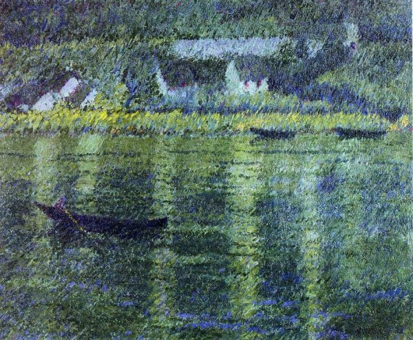 Main Product Photo of Boats in a River also known as The Seine at Port-Villez Painting by Theodore Earl Butler