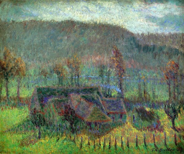 Main Product Photo of Valley Farm also known as Cottage in Giverny Painting by Theodore Earl Butler