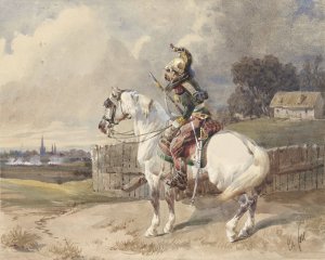 Franse dragonder op een wit paard, links gewend, in profiel by Theodore Fort Oil Painting
