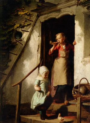 Feeding the Chicks by Theodore Gerard - Oil Painting Reproduction