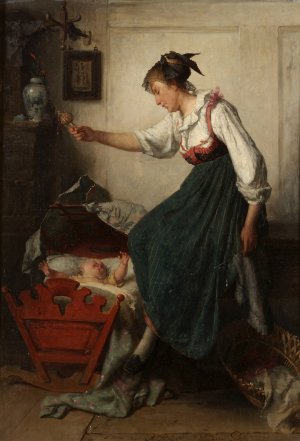 The New Rattle by Theodore Gerard Oil Painting