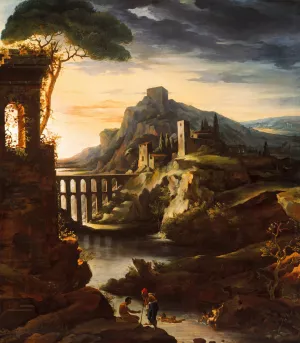 Evening; Landscape with an Aqueduct Oil painting by Theodore Gericault