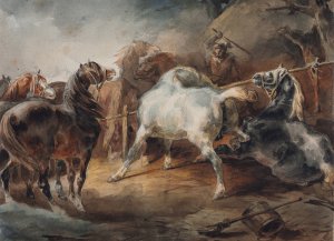 Fighting Horses by Theodore Gericault Oil Painting