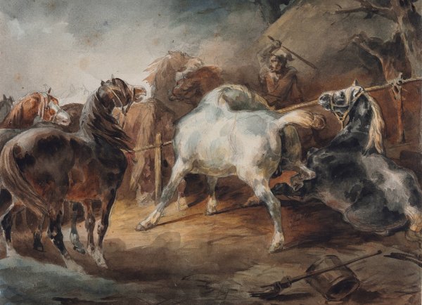 Fighting Horses  by Theodore Gericault - Hand-Painted Oil Painting Reproduction