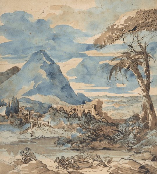 Landscape with Fishermen  by Theodore Gericault - Hand-Painted Oil Painting Reproduction