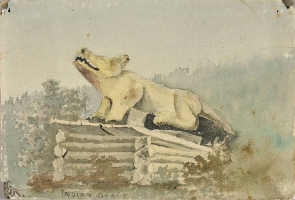 Indian Grave. Wolf Totem Over Medicine Man Grave, Wrangell  by Theodore J. Richardson - Hand-Painted Oil Painting Reproduction