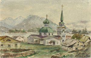 Rear View Of Greek Church, Sitka, 1888 Oil painting by Theodore J. Richardson