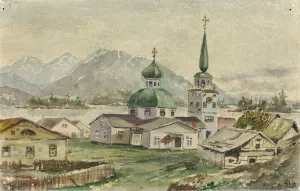 Rear View Of Greek Church, Sitka, 1888 Oil painting by Theodore J. Richardson