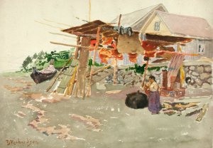 Salmon Drying, Indian Village, Alaska by Theodore J. Richardson Oil Painting
