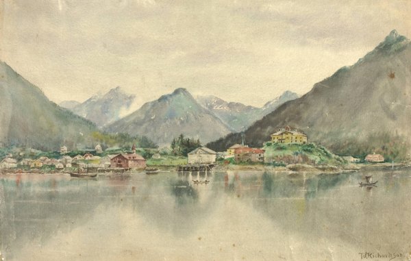 Sitka From The Islands, Showing Russian Castle, 1888  by Theodore J. Richardson - Hand-Painted Oil Painting Reproduction