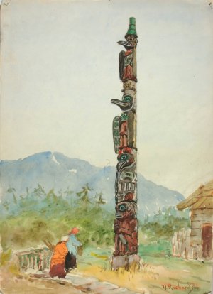 The Raven Totem Pole by Theodore J. Richardson Oil Painting