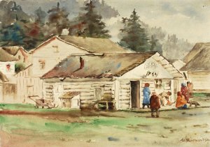 The Three Crows Market, Sitka, 1889 by Theodore J. Richardson Oil Painting
