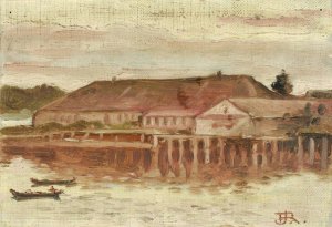 Trading Post And Wharf Buildings, Sitka, Evening by Theodore J. Richardson Oil Painting