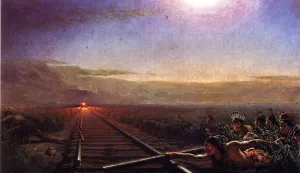 Westward the Star of Empire also known as Railway Train Attacked by Indians painting by Theodore Kaufmann