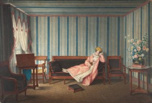 Woman in Pink Reclining on a Canape by Theodore Lebrun Oil Painting
