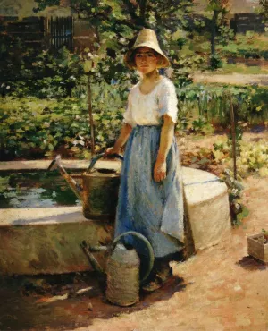 At the Fountain by Theodore Robinson - Oil Painting Reproduction