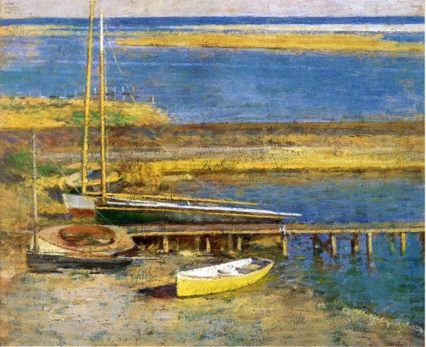 Boats at a Landing by Theodore Robinson - Hand-Painted Oil Painting Reproduction
