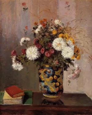 Bouquet of Flowers: Chrysanthemums in a China Vase by Theodore Robinson - Oil Painting Reproduction