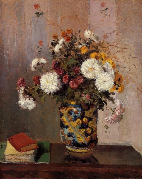 Bouquet of Flowers: Chrysanthemums in a China Vase by Theodore Robinson - Hand-Painted Oil Painting Reproduction