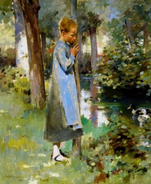 By the river by Theodore Robinson Oil Painting
