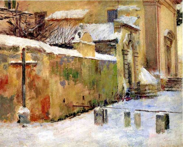 Church in Snow by Theodore Robinson - Hand-Painted Oil Painting Reproduction