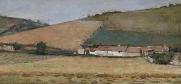 Farm Among Hills, Giverny  by Theodore Robinson - Hand-Painted Oil Painting Reproduction